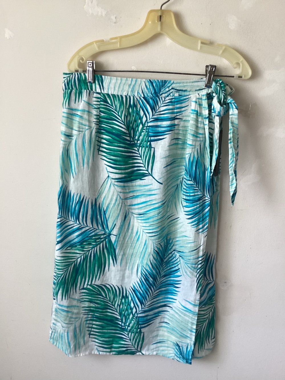 Tropical Palm Print Wrap Skirt - Aqua Green